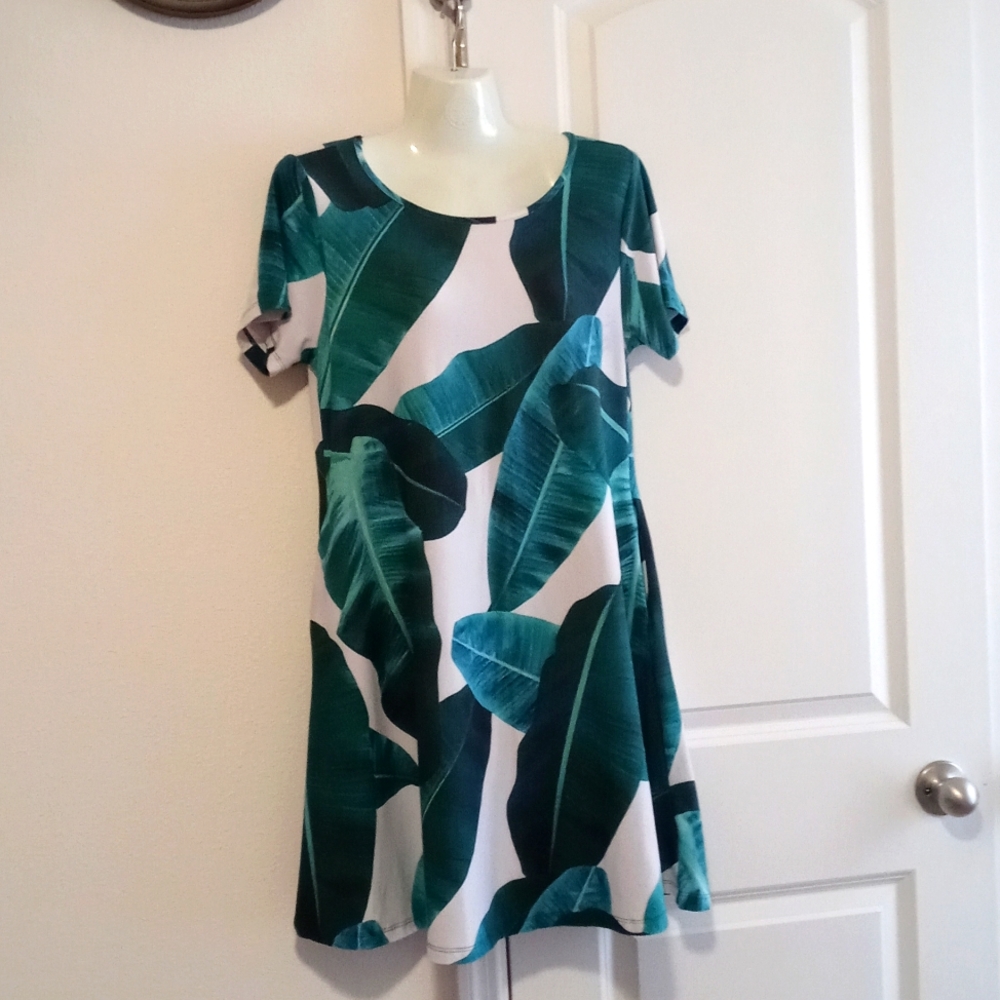 Beautiful Palm tree dress. Runs big. It says Medium but it's more like a large